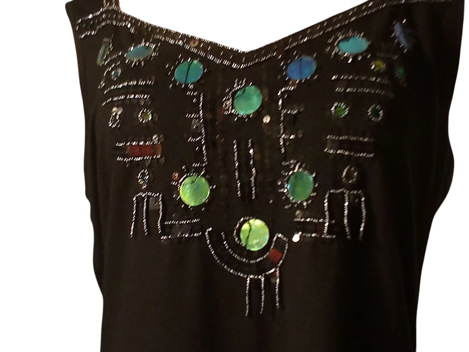 Kaelyn-Max- Black Tank-Top With Sequin On Front & Around The V-Neck, Size Large, - Image 4 of 4