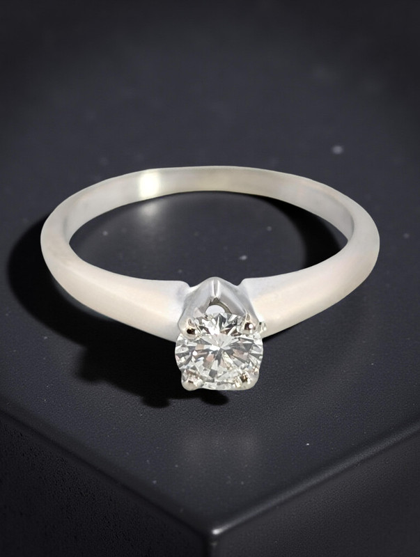 ESTATE SOLID 14K WHITE GOLD ENGAGEMENT RING .32ct NATURAL DIAMOND SIZE 4.75 7926
