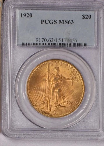1920 Gold St. Gaudens Double Eagle $20 PCGS MS63. Scarcer date.