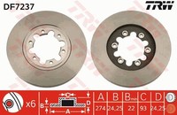 2X TRW Bremsscheibe DF7237 FüR UN Ranger ER EQ Mazda Ford Serie 4X4 4WD 12V