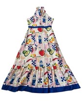 Ador Fruits Vegetables Print Halter Farmer Market Maxi Dress Sz M Cottagecore