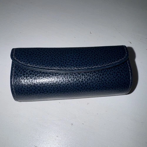 Coach Navy Blue Leather Lipstick Case with Mirror