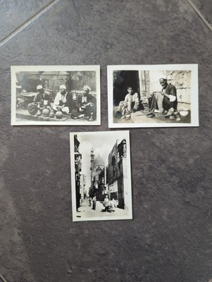 3 Vintage 1930er Kairo Ägypten Straßenszene Fotos - Händler, Schuster & Moschee