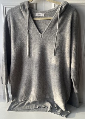 NAADAM 100% Cashmere V-Neck Hoodie Heather Grey Luxe Knit S Sweater Layered 