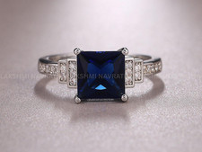 Princess Simulated Blue Sapphire Women Engagement Ring s925 14kW/G Plated