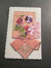 Butterfly and Handkerchief Embroidered Postcard [FA-6/072]