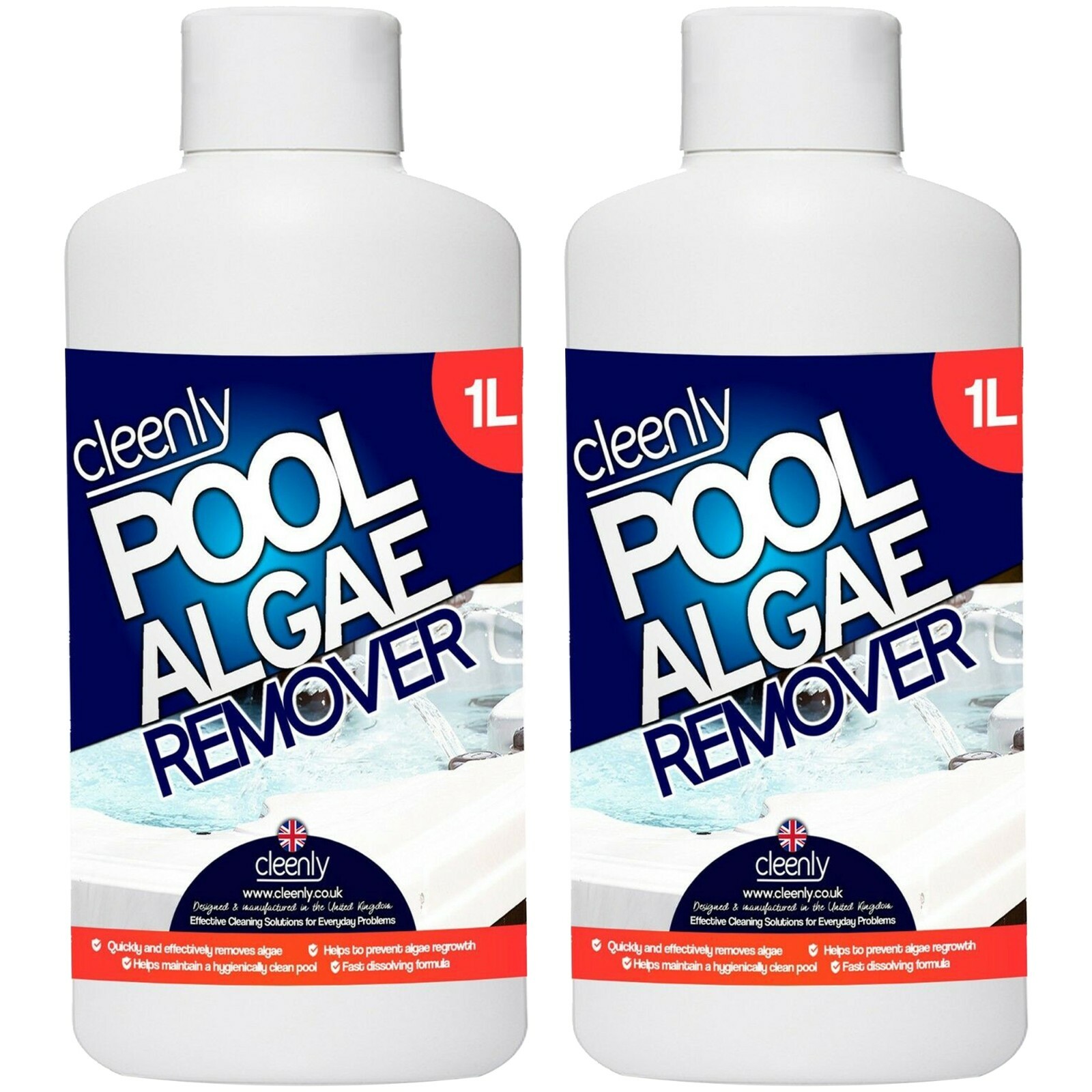 Cleenly Pool Algae Remover for Hot Tub & Spa Removes & Prevents Growth 2 x 1L
