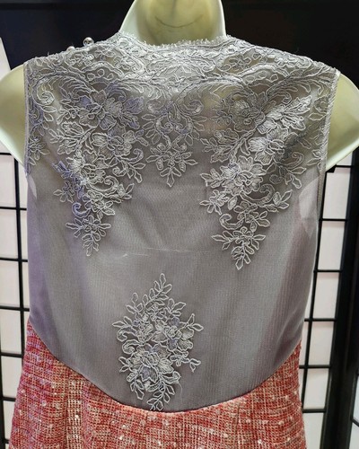 ZANG TOI New York Women's Dress Red Gray Handmade Tweed Lace Luxury - Picture 6 of 8