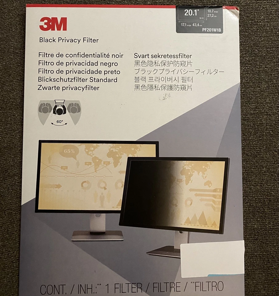 3M Privacy Filter for 20.1in Monitor 16:10 PF201W1B Black Matte (New) - Image 2 of 3