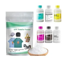 DTF Ink 1500 ml and Powder Set 6 x 250ml Ink CMYKW+Protection Fluid 500 g DTF...