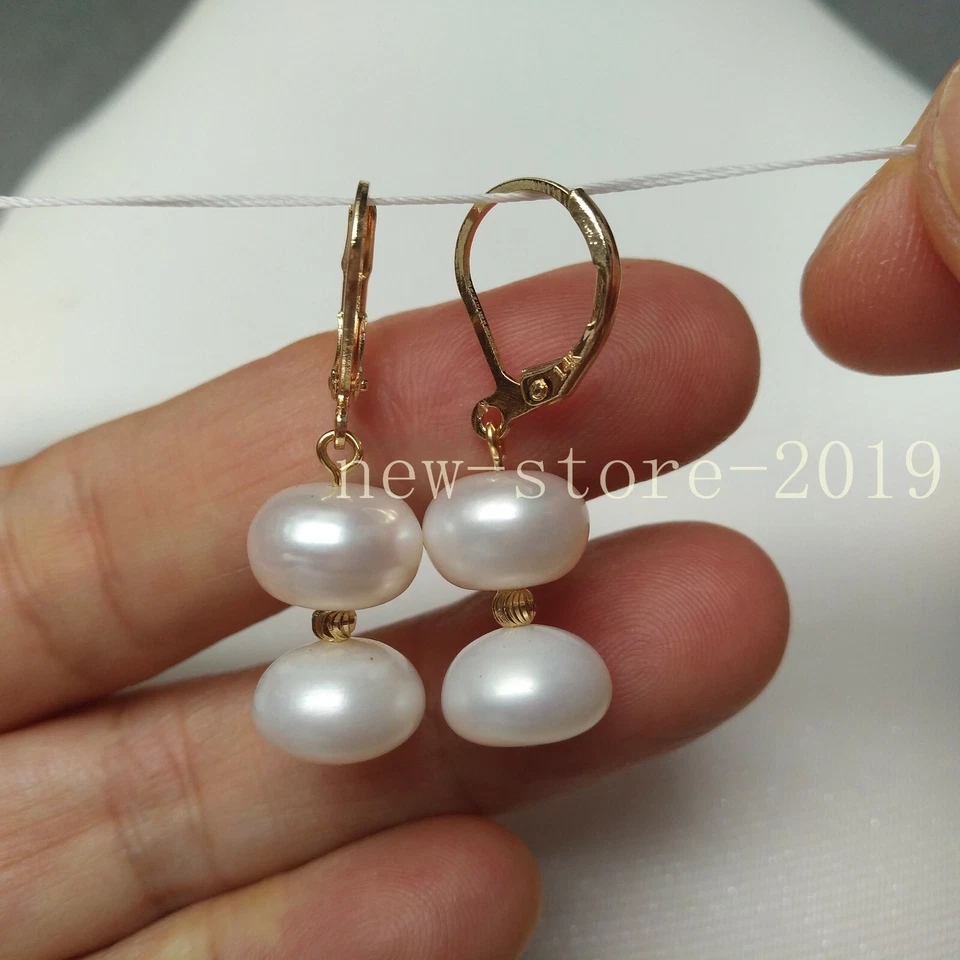 Natural AAA+ Akoya White Oval Pearl Leverback Earrings 14k Gold P - Image 3 of 4