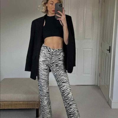 zara printed straight leg jeans