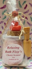 NEW Handmade 'Cherry Scent Relaxing Bath Fizzy's W/Wood Scoop & Rubber Duck 7oz
