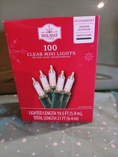 Holiday Time Clear 100 Mini Lights With Green Wire Lighted 19.5 Ft New In Box.