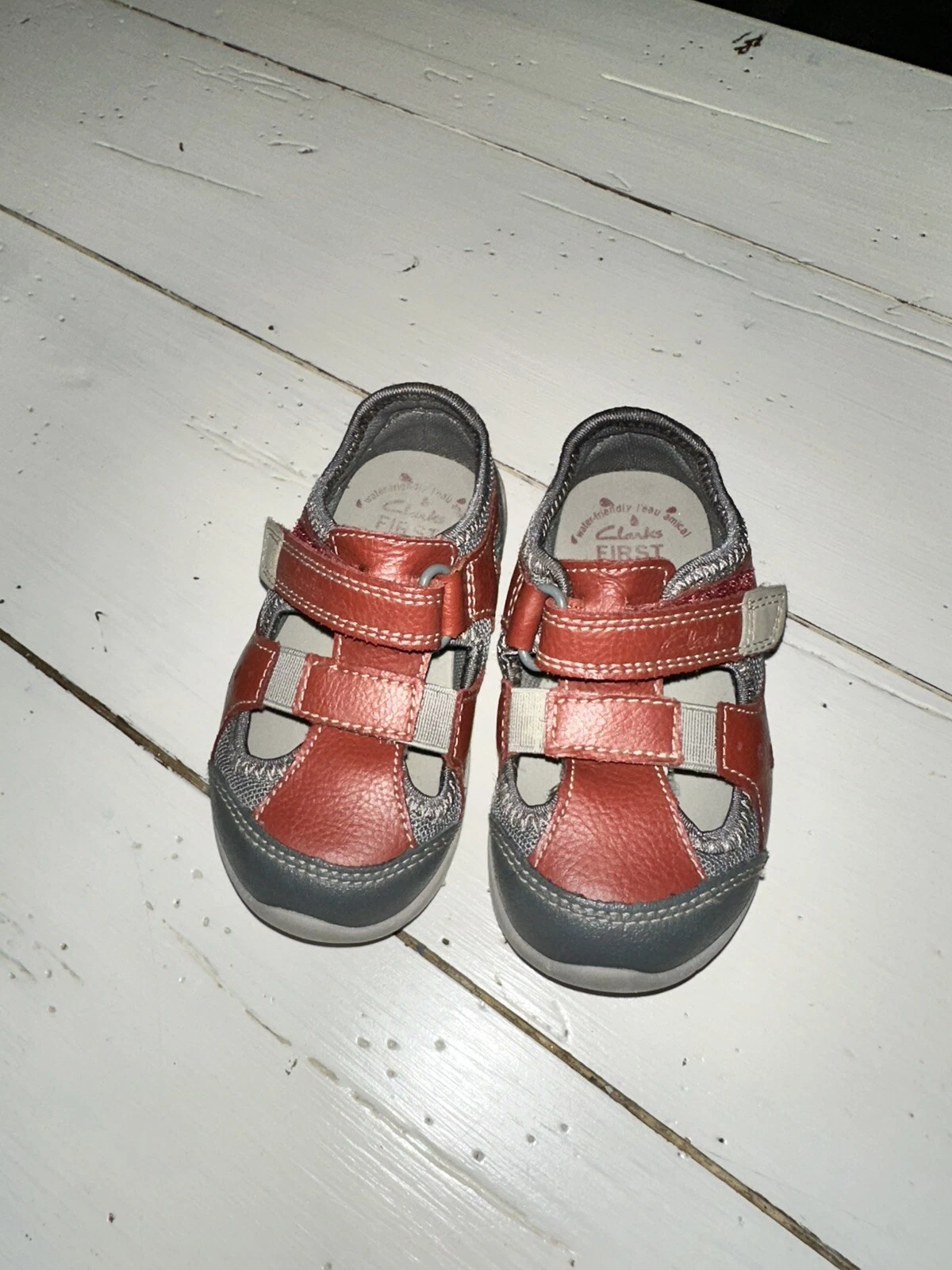 Sandali US 5 M W Clarks tomaia in pelle marrone grigio chiusura EZ regolabili Super Flex