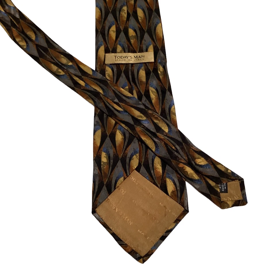 Gravata masculina TODAY'S MAN 100% seda designer ITÁLIA geométrica cinza/dourado/azul em excelente estado usado - Imagem 3 de 3