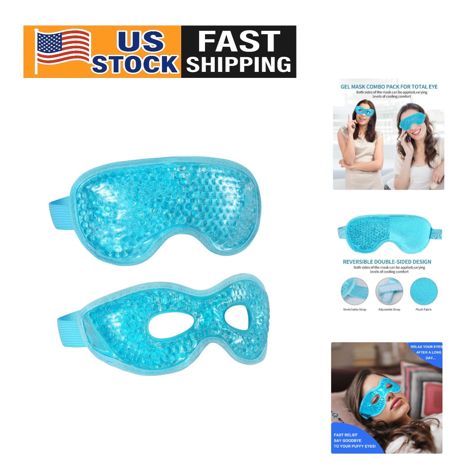 2PCS Reusable Gel Eye Masks for Puffiness & Dark Circles Relief