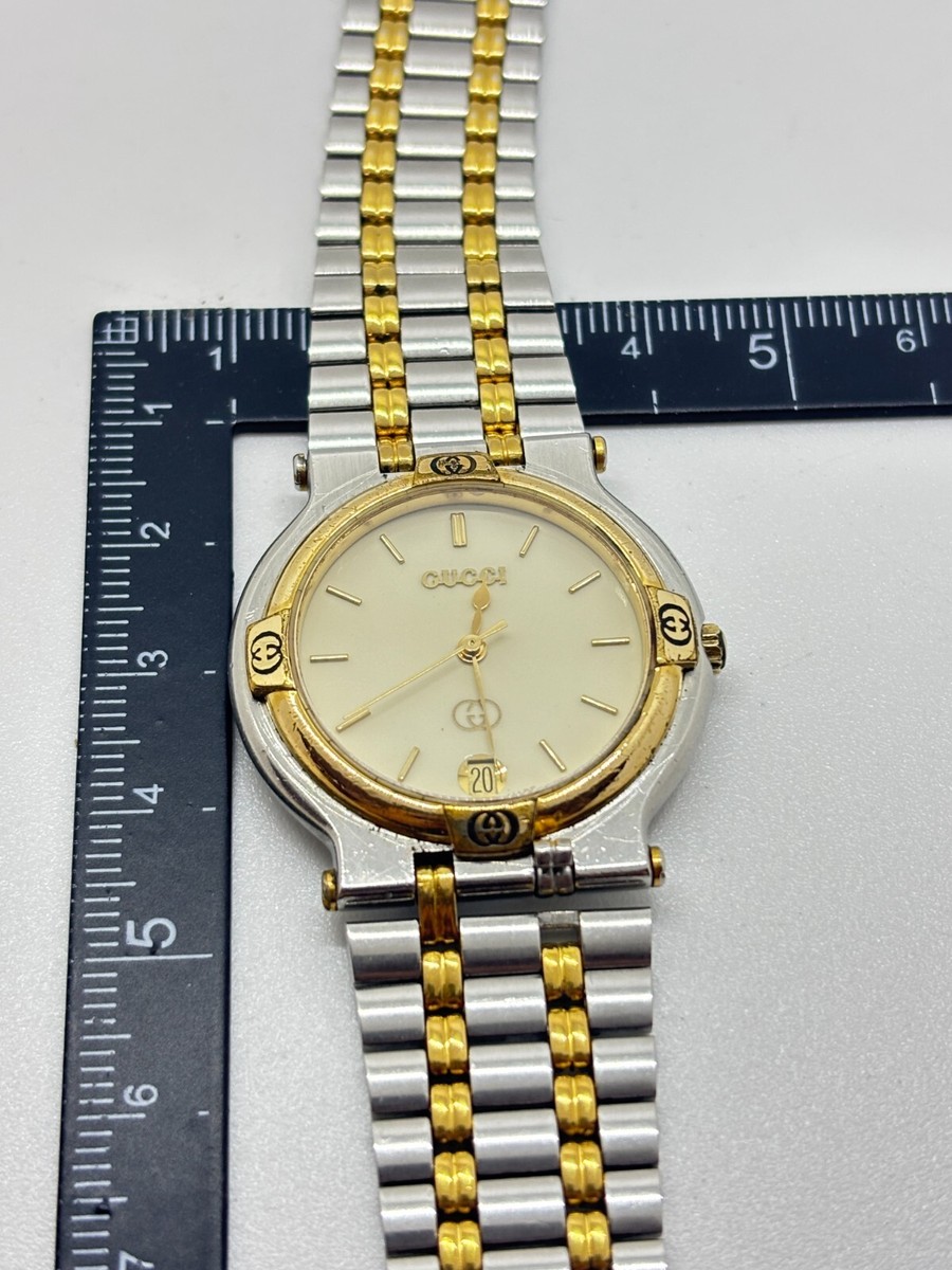 Exc+5] GUCCI 9000M Watch GOLD Silver DATE Quartz Men's Used