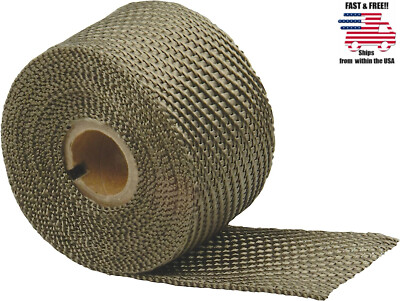 Titanium Exhaust Shield Header Fiberglass Heat Wrap Roll Tape W/ Ties 2inch 16FT