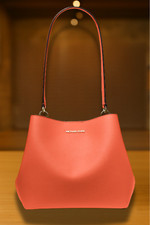 Michael Kors Women Pratt Medium Zip Pocket Bucket Shoulder Handbag Red Clay