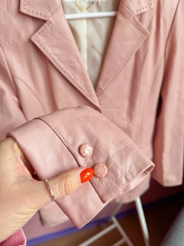 BALMAIN Vintage Women’s Jacket 100% Leather Petal Pink Made In France Sz S/M - Picture 4 of 7