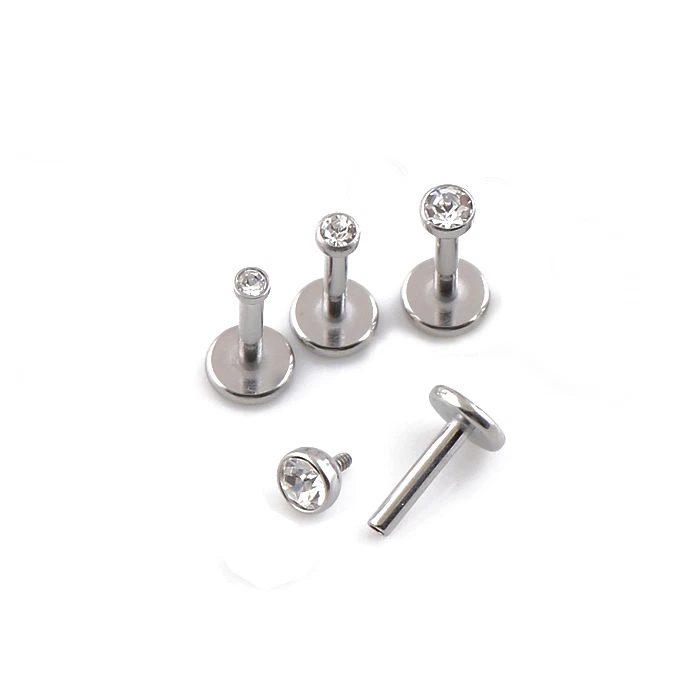 Steel Siver Set of 3 Sizes Clear Set Labret Studs Triple Forward