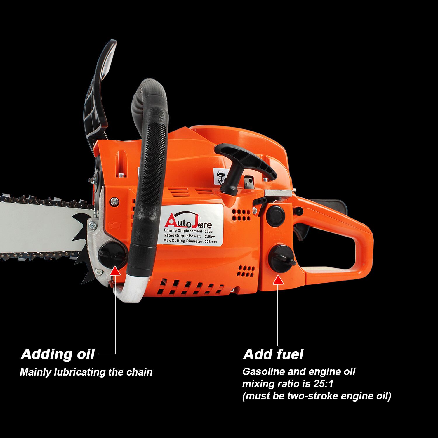 52cc Gas Chainsaw 20" Bar Gasoline Powered Chain Saw 2 Cycle Engine