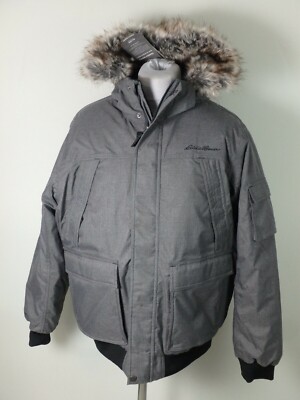 Eddie Bauer Superior Winter Bomber Daunenjacke Pelz Daunen Jacke Herren Gr. XL