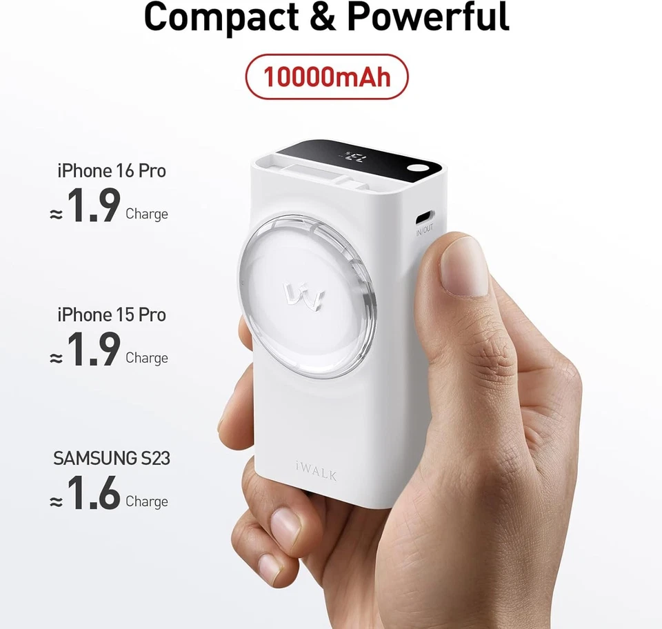 Портативное зарядное устройство iWALK 10000 мАч, банк мощности для быстрой зарядки 30 Вт, с кабелем 2,3 фута — розовое - Изображение 4 из 4