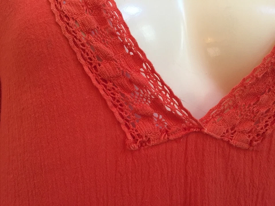 Top túnica Saint Grace naranja brillante algodón gasa crochet talla S Foto 3 de 4