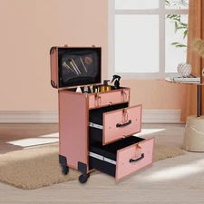 1*Alu Travel Rolling Makeup Train Case Cosmetic Trolley Makeup Storage Organizer