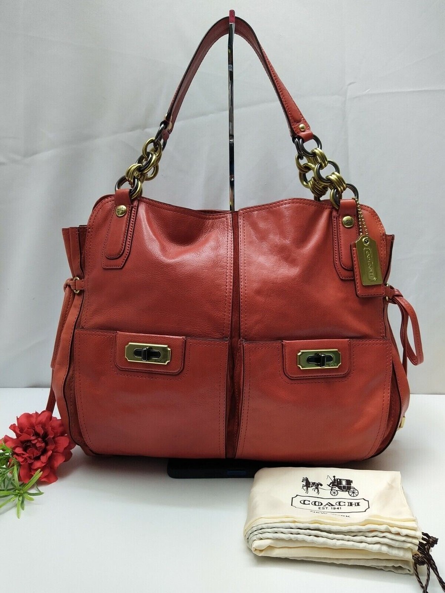 Coach Chelsea Flagship Curry Orange Leather Turnlock Pockets