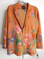 FDJ French Dressing Jeans Ultra Suede Floral Print Jacket Rust Color Sz LG