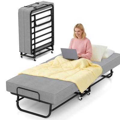 DUJAHMLAND Folding Bed Guest Bed with Memory Foam Mattress Rollaway &Metal Frame