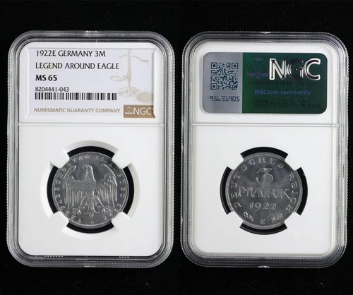 1922E GERMANY 3M LEGEND AROUND EAGLE NGC MS 65