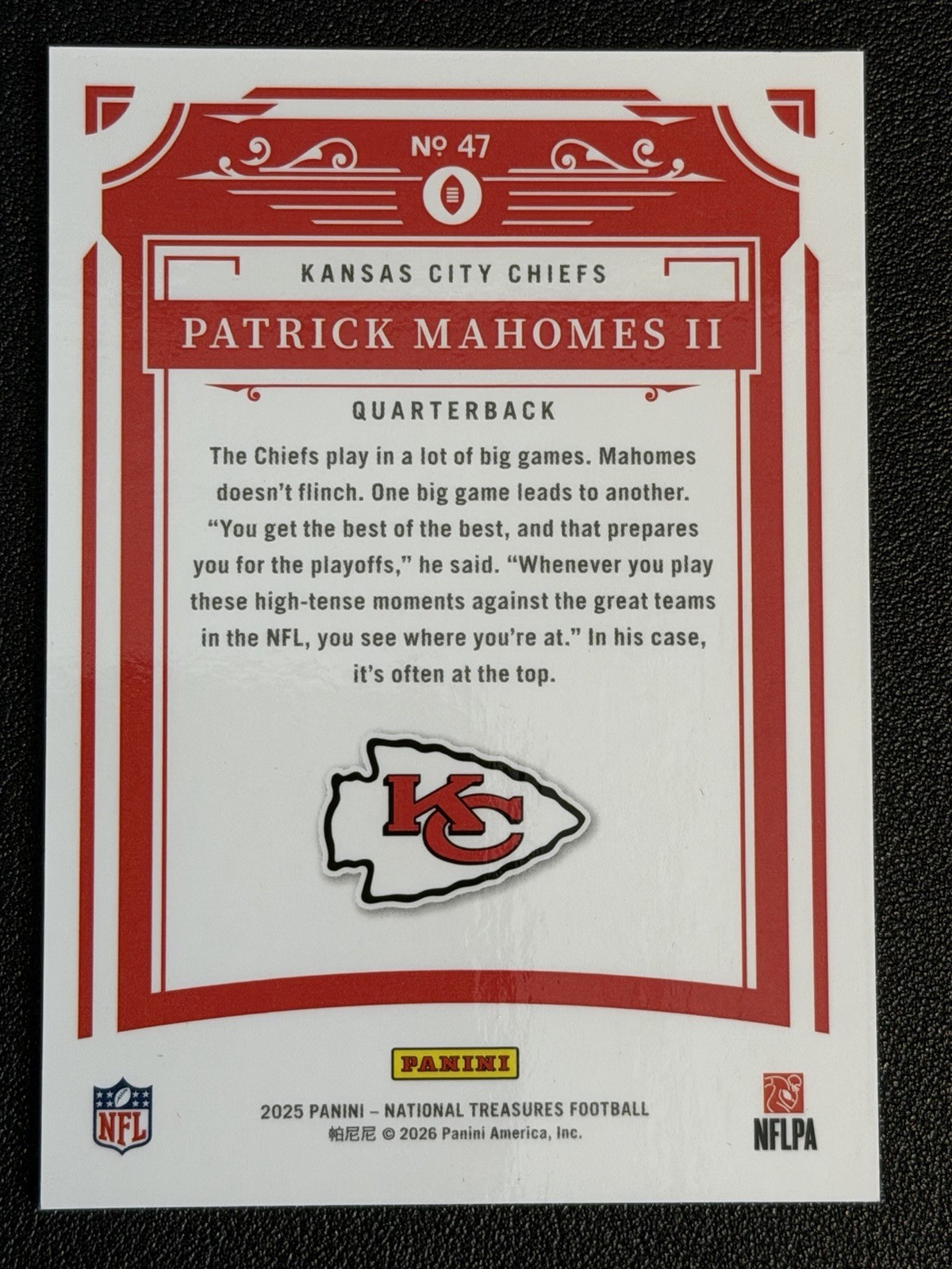 2025 Panini National Treasures - Patrick Mahomes II #47 Purple /75 view 2