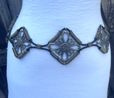 Vintage Chicos 90's Y2K Silver Tone Mixed Metal Medallion Black Cord Chain Belt