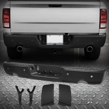 Black Rear Step Bumper Assembly w/ Sensor Holes Dual Exhaust for 09-24 Dodge Ram