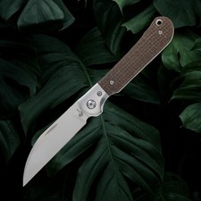 QUEEN USA PATTERN 84 FOLDER KNIFE with CLIP M390 SS BROWN BURLAP MICARTA QBM84