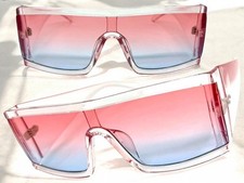 Exaggerated Modern Retro Futuristic Shield Party Raver DJ SUNGLASSES Pink Frame