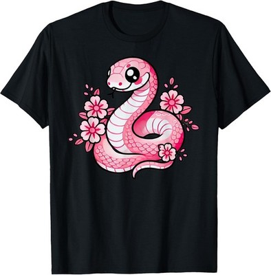 Kawaii Pink Snake and Flowers Year of Snake Girls T-Shirt