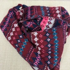 SO Infinity Scarf Womens Burgundy Pink Blue Knit Fair Isle Pattern