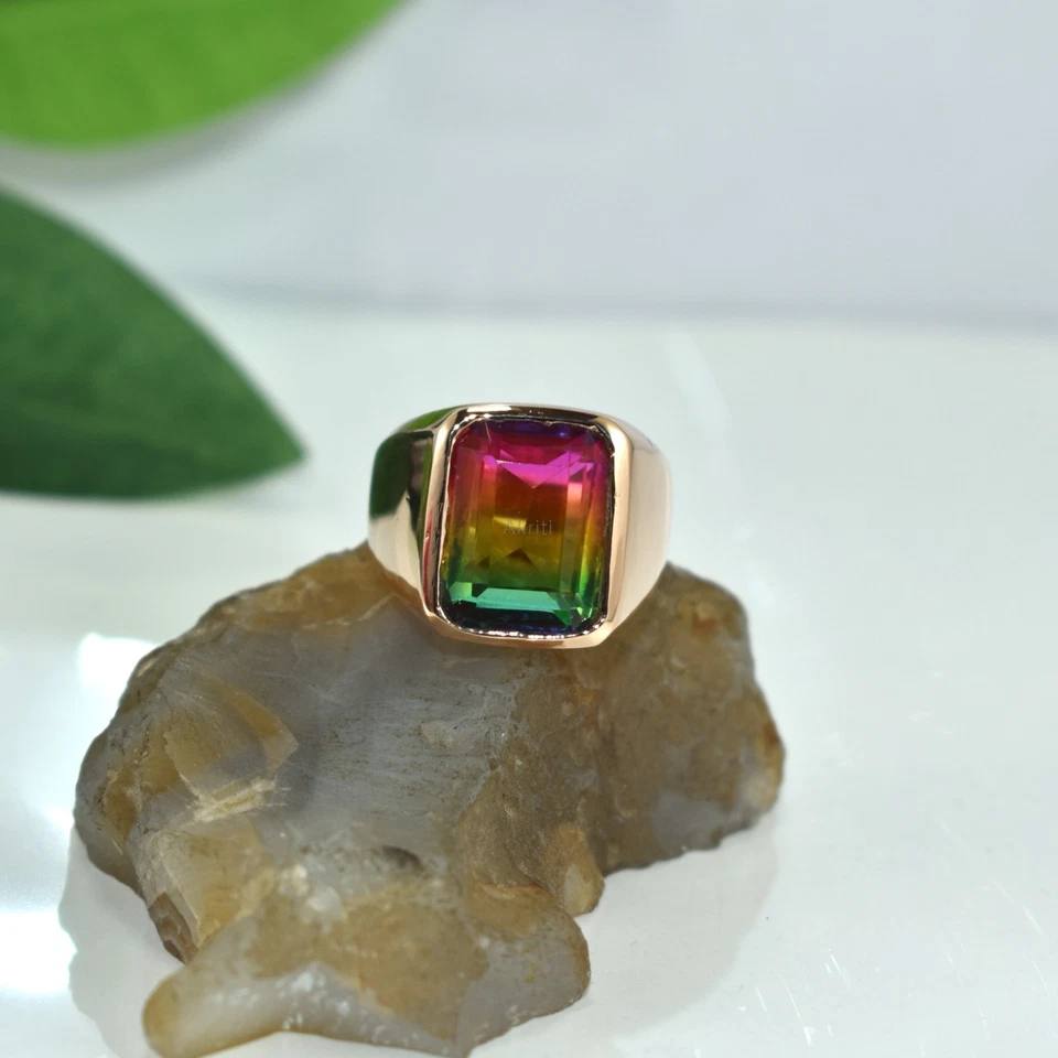 Anel feito à mão de cobre turmalina cor rara feito por artista habilidade habilidade vintage - Imagem 4 de 4