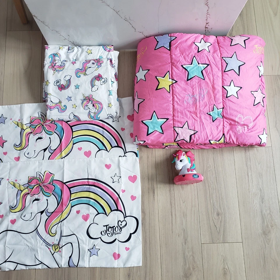 JoJo Siwa Unicornio Arco Iris Juego de Ropa de Cama Completo Edredón Sábanas Fundas de Almohada Felpa Foto 4 de 4