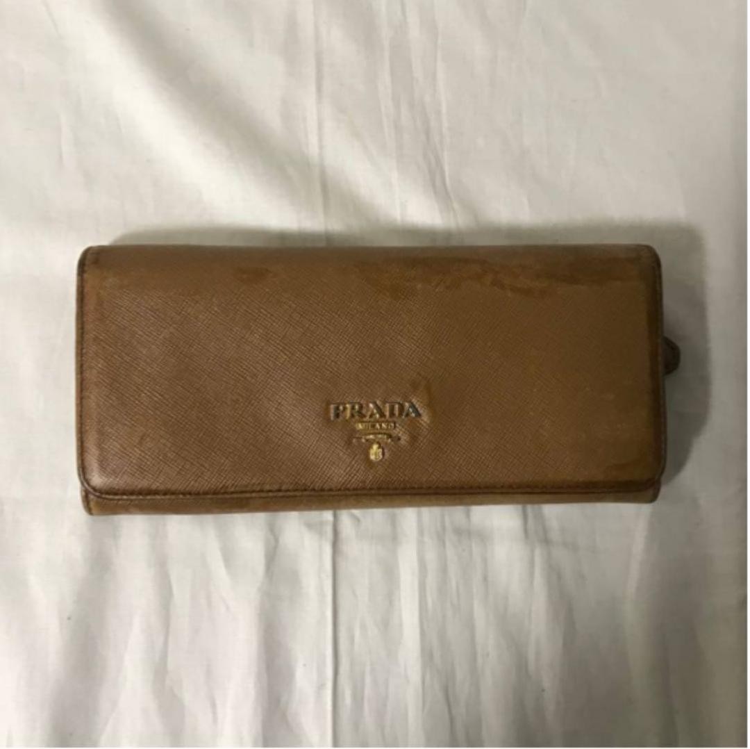 Prada Saffiano Leather Gusseted Bifold Long Wallet in Brown