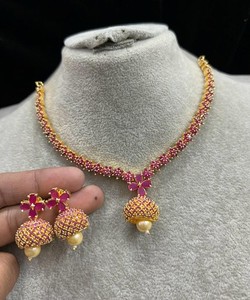 Authentic Gold Plated CZ Jewelry Set: Indian Bollywood Bridal Necklace, (BL15-08)