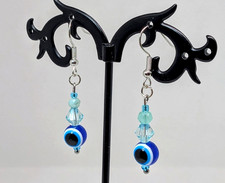 Hypoallergenic Evil Eye Earrings Blue and Silver
