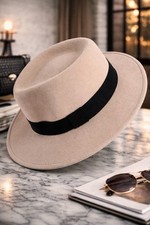 Replay Fedora Hut Beige Filzhut Designer Style Unisex Wolle Fashion Hat Boho NEU