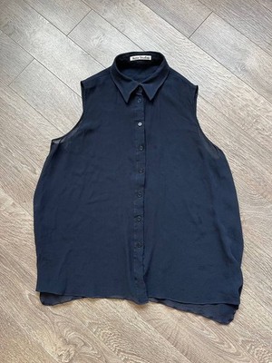 Acne Studios Women's Sleeveless Button Down Shirt Blouse Navy Blue Sheer Layered