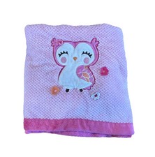 Carter  s Pink Textured Plush Owl Baby Blanket 3D Flowers Well Loved